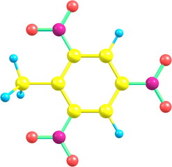 Trinitrotoluene molecular structure on white background
