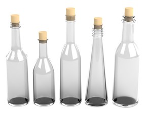 realistic 3d render of glass bottles