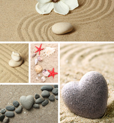 Collage of zen garden with sand and stones
