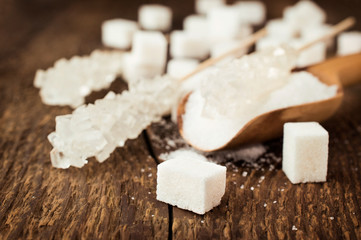 Several types of white sugar