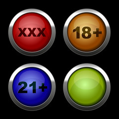 Xxx buttons icons set. Red, orange, blue and green.