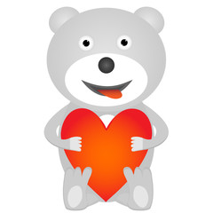 Obraz premium Cute vector teddy bear holding red heart isolated
