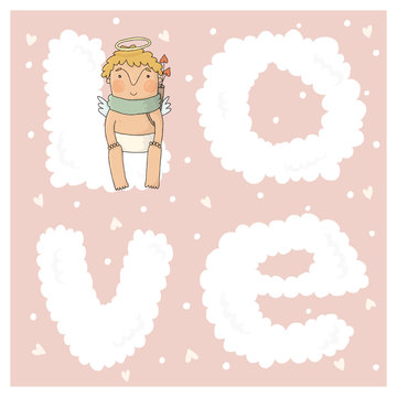 Card for valentine day with cute cupids