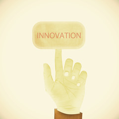 Old Paper texture ,Hand gesture pointing at innovation