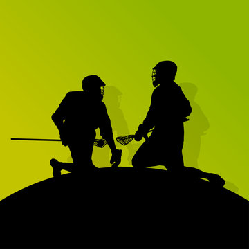 Lacrosse players active men sports silhouettes background illust