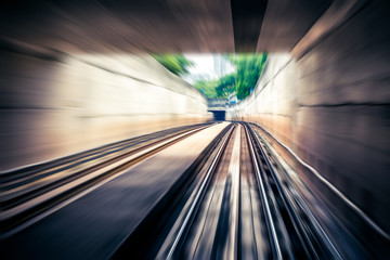 Fototapeta na wymiar Sky train through the tunnel,motion blur