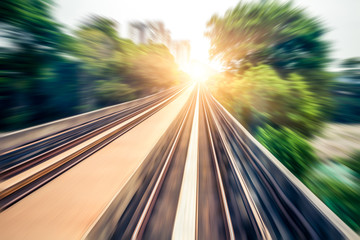 Sky train through the city center in Kuala Lumpur,motion blur