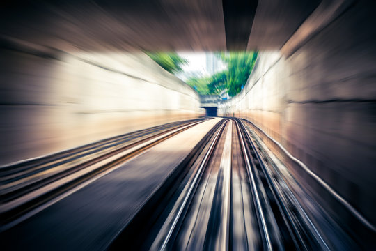 Sky train through the tunnel,motion blur