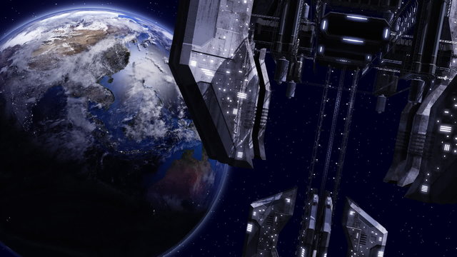 Animation of a space station close to earth
