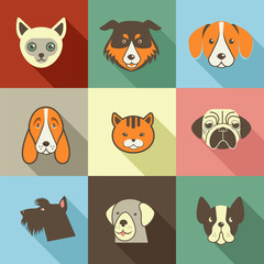 Pets vector icons - cats and dogs elements