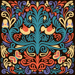 Beautiful floral pattern with owl, bird and butterfly