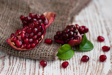 Burlap sack with pomegranate