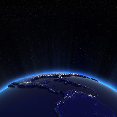 Central America and USA city lights at night
