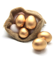 Golden egg in canvas sack