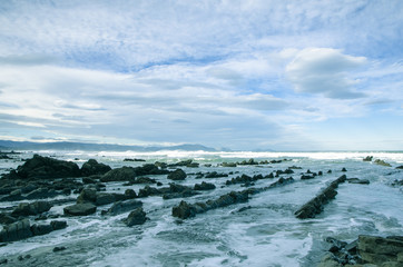 Sunrise over the beautiful cliff of barrika (Basque Country)