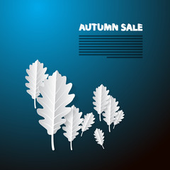 Autumn Sale Blue Background With White Oak Paper Leaves