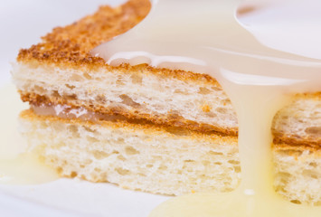Bread toast and condensed milk for a snack