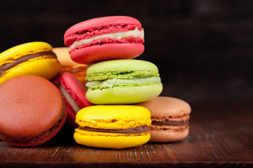 Macaroons on a wooden table