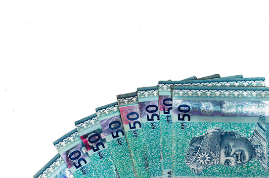 Malaysian ringgit money notes isolated on white background.