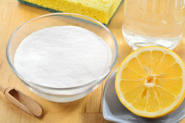 Natural cleaners. Vinegar, baking soda, salt and lemon.