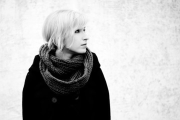 Beautiful black and white portrait of sad girl