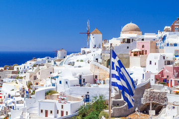 White architecture of Oia town on Santorini island, Greece