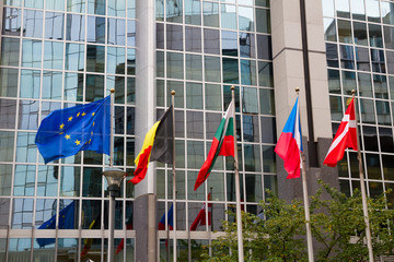 Fototapeta na wymiar Flagi Europejskiej, Bruksela