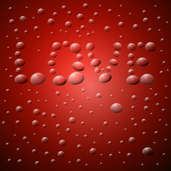 Abstract Red Background. Love Title from Water Drops.