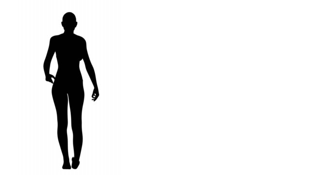 Silhouette of a woman walking - front view.