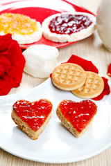 breackfast with love and hearts of red jam