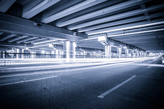 light traces on traffic junctions at night