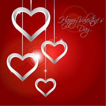 Vector Valentine´s Day Background with Silver Hearts