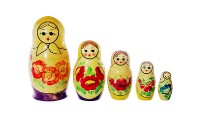 Multi-colored dolls matrioshka on a white background