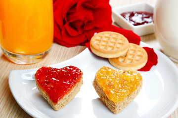 breackfast with love and red hearths of jam