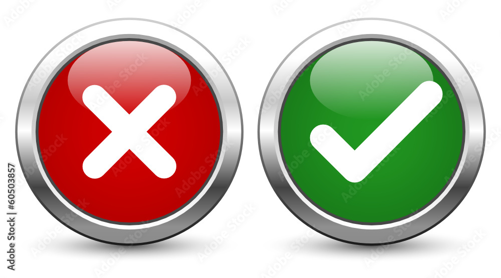 Poster cross, check mark - glossy metallic buttons