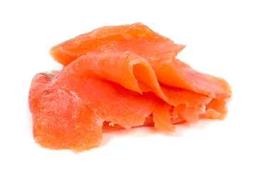 Foto op Canvas smoked salmon slices isolated on white background © Diana Taliun