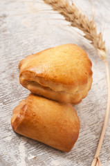 bakery products on old wooden background