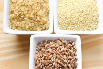Wheat grains, bulgur and couscous