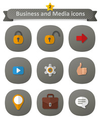Business and Media Icons. Set of flat icons.