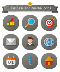 Business and Media Icons. Set of flat icons.