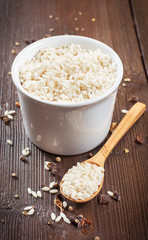 Rice in wooden bowl