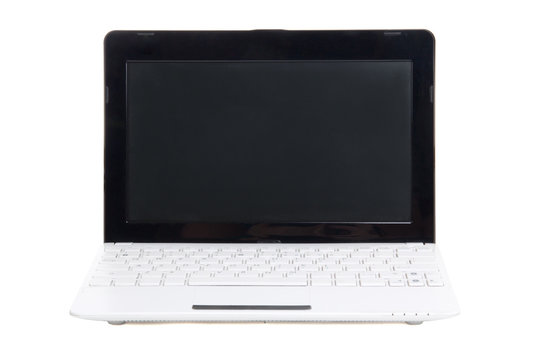 little laptop with blank screen isolated on white