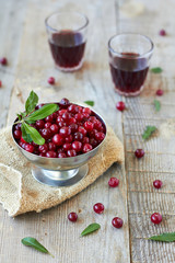 Cranberries and two glasses of red wine