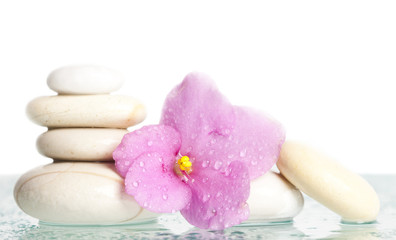 White spa stonse on white with flower