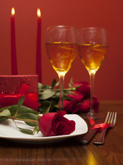 table setting for valentines day with roses