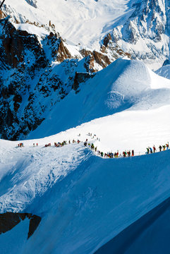 Skiers heading for Vallee Blanche, France