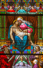 Bratislava - Pieta on windowpane in cathedral