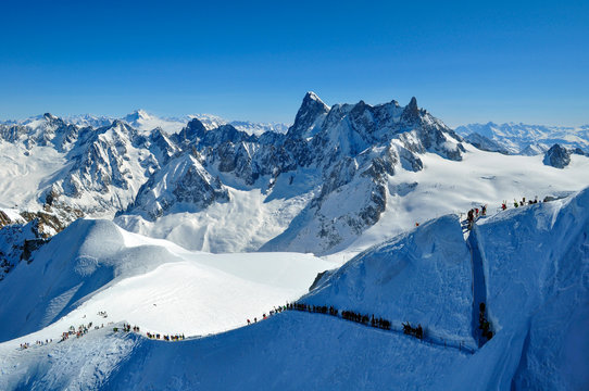 Skiers heading for Vallee Blanche, French Alps