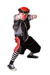 Clown in a pirate suit isolated on a white background