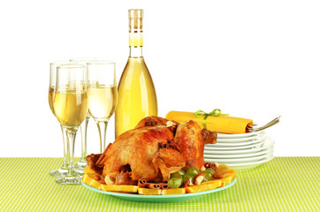 table setting for Thanksgiving day on white background close-up